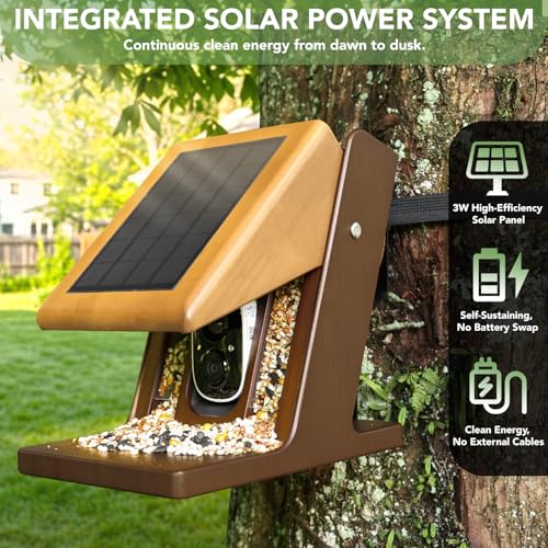 Smart Bird Feeder with Camera, Solar Powered 2K Video AI Identification | Instant Arrival Alerts, Night Vision, Weatherproof Outdoor Feeder With App Sharing For Bird Lovers