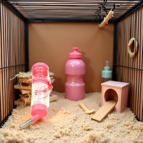 125ML Hamster Water Bottle Steel Ball Design Non-drip Plastic Small Animal Auto Dispenser Pet Supplies Water Feeder for Hamster,Rabbit, Guinea Pig, Squirrel Pink Hanging Water Auto Dispenser