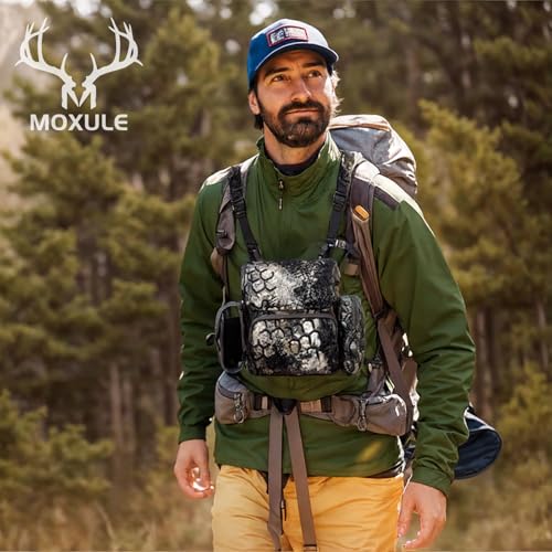 Binocular Harness Chest Pack: Bino Case with Rangefinder Pouch | Silent magnetic lid, one-handed access, removable pouches, rain cover, MOLLE webbing for Hunting Hiking Bird Watching - color: Camo, size: Large