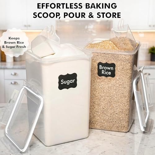 2 PC [7 Qt / 6.5L / 220 Oz] Large Food Storage Containers with Lids Airtight - BPA Free Clear Plastic Kitchen and Pantry Storage Containers for Cereal, Flour, Sugar, Rice - color: White - 2 Pack