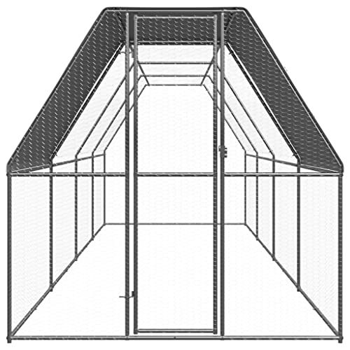 Outdoor Chicken Coop, Large Galvanized Steel Poultry Cage, 78.7 x 78.7 x 78.7 Inches Walk-in Hen House with Lockable Door for Backyard Garden, Rectangular Metal Pen Run - color: Silver-A