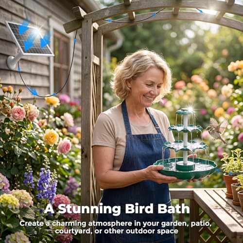 AISITIN 6.5W Solar Bird Bath Fountain, 3-Tiered Waterfall, DIY Detachable | Solar Fountain Pump & Adjustable Panel, Lightweight Resin Plastic for Garden, Outdoor Bird Feeder, Pond Decor