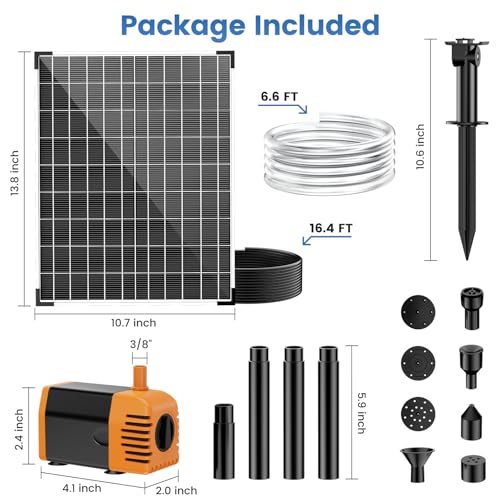 30W Solar Fountain Pump, 280GPH Solar Pond Pump with Foldable Solar Panel, Adjustable Flow Solar Water Pump with 6.6FT PVC Tubing for Outdoor Pond, Garden, Waterfall, Hydroponic, Pool - size: 30W