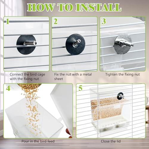 Tfwadmx No Mess Automatic Bird Feeders Cockatiel Food Dispenser Bowls Seed Container Parrot Dishes Parakeet Cage Accessories Birdfeeder with Divider for Canary Finch Conure Lovebirds 2Pcs - size: Large-4.5 x 2.8 x 6.5 inch