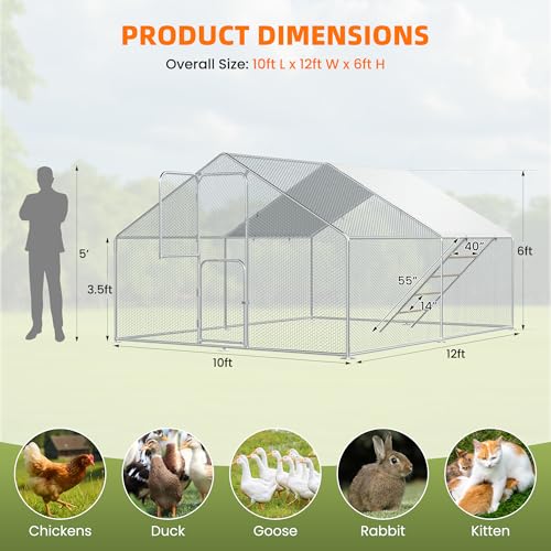 UDPATIO Large Metal Chicken Coop Walk in & Run– Heavy Duty Outdoor Poultry Run with Protective Cover for 15-25 Chickens, Ducks, or Rabbits | Predator-Proof & Weather-Resistant | Double Feed Door UV-Resistant Cover Heavy Duty Outdoor Cage for Bird Duck Rab