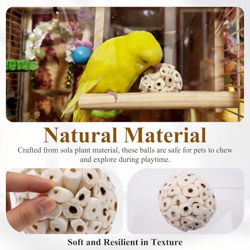 6PCS Natural Sola Balls Bird Chew Toys 2.36", Soft Shredding Biting Toy for Parakeets, Cockatiels, Budgies, Conures, Lovebirds & Small Pets