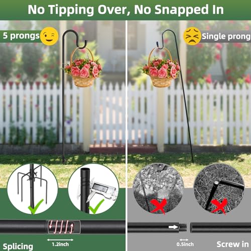 Lilyvane Outdoor Shepherds Hook,88 Inch 5 Prong Base Adjustable Shepherd Hooks, Bird Feeder Pole Stand for Hanging Plant Baskets, Solar Light Lanterns, Hummingbird Feeder - size: 88"