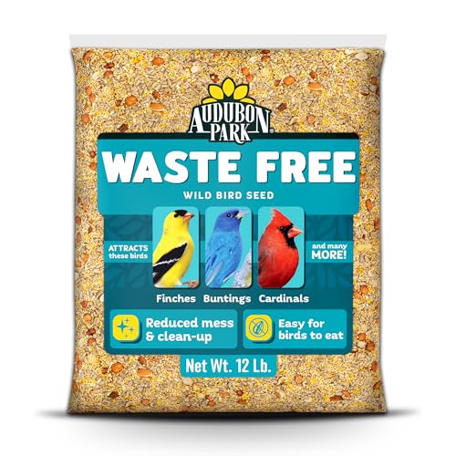 Audubon Park Waste Free Wild Bird Seed, 12 lb | No Mess Blend with Sunflower Hearts & Peanut Pieces – Bird Food for Outside Feeders - size: 12 Pound (Pack of 1)
