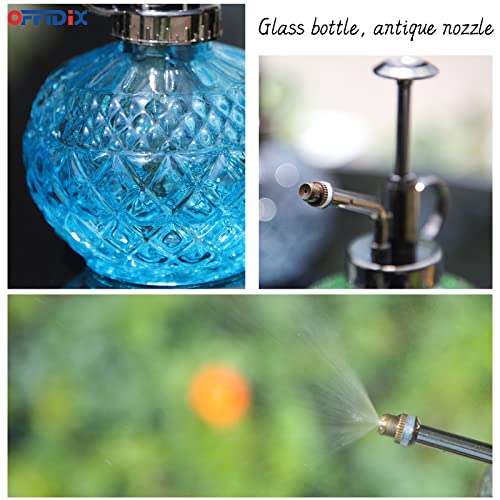 Glass Plant Mister Vintage Spray Bottle Blue Spritzer with Top Pump | Glass Fine Mist Misters, 300ML Small Plant Empty Bottle Decor, Mini Watering Can for Indoor Outdoor Garden Succulent Plants - color: I-Blue