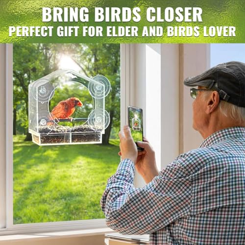 Window Bird Feeder with Strong Suction Cups - Slide-Out Tray | House shaped clear acrylic, 2.36" large suction cups, bird feeder for window viewing, birdwatching gift for parents - color: blue, size: 3.94IN