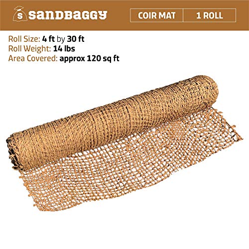 Sandbaggy Coir Mat | Erosion Control Product for Stopping Soil Erosion on Hillsides, Riverbanks & Oceanfront | Lasts 5X Longer Than Straw Blanket | Lasts 2-5 Yrs (Homeowner Size - 4 ft by 30 ft Roll) - size: 4 ft by 30 ft Roll Size or 120 sq ft