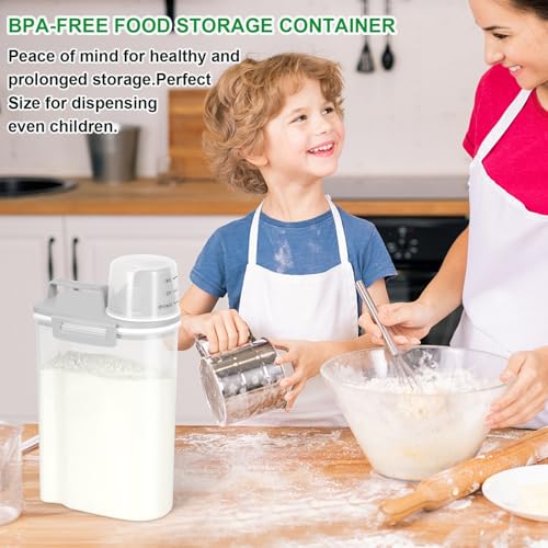 TBMax Rice Storage Container 2 Pack, Plastic Kitchen Pantry Food Storage Container with Cup, Small Pet Dog Cat Food Container Dispenser - color: Light grey & Light grey