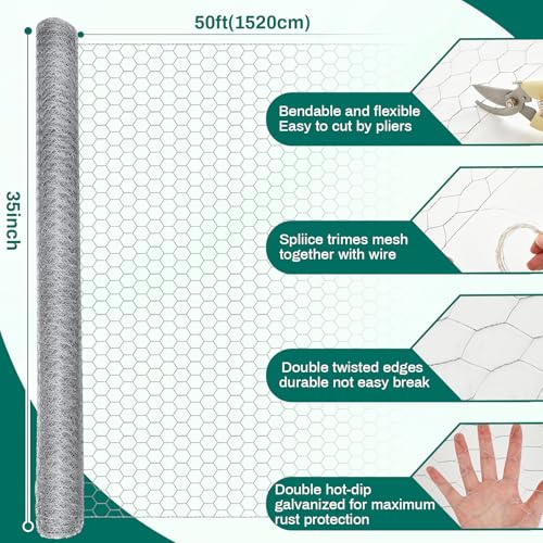 GlikCeil 36 in x 100 ft Chicken Wire Fencing Metal Floral Chicken Wire Mesh for Crafts Poultry Garden, 1 Inch Hexagonal Galvanized Hardware Cloth Netting for Poultry Coop Barrier Rabbit Cage(Silver) - color: Silver, size: 36 in X 100 ft
