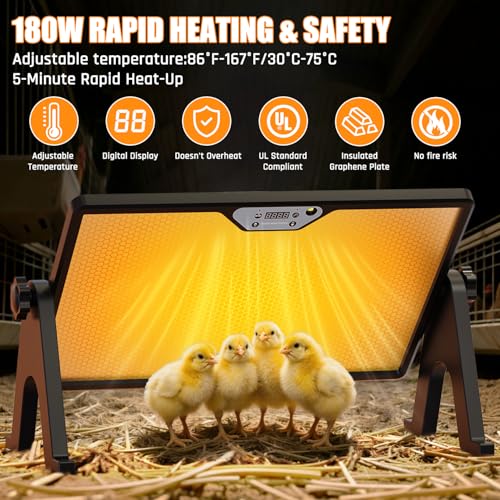 Brooder Plate for Chicks with Temp Control and Display,Dual-Sided Chicken Coop Heater with Remote,Timer Function & Cycle Work,Adjustable Angle,Safe Heater Plate for Ducks Quail Poultry Warm,13"x17"