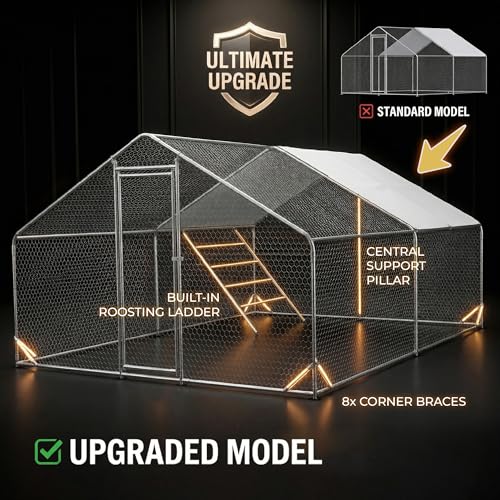 Efficraft Large Walk-in Chicken Coop, 13 x 9.8 x 6.6 ft, Cover & Perch | 13 x 9.8 x 6.6 ft walk-in poultry run with reinforced frame, waterproof cover, and eucalyptus roosting perch. - size: 158.0"L x 118.0"W x 80.0"H