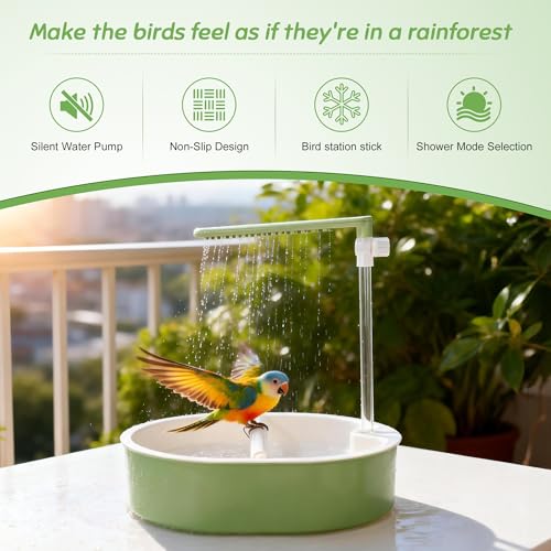 Automatic Parakeet Bird Bath, Fountain Birdbath with USB, 1 Set | for Pet Birds, Cockatiel Lovebird, Easy-to-Use, Green