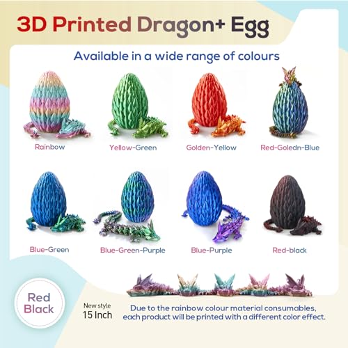 15''3D Printed Dragon Egg,Prefilled Easter Eggs Basket Stuffers,Stuffed Egg Hunt Fillers with Easter Toys,Dragon Eggs with Dragon Inside,Surprise Dragon Egg Toy for 5-7 4-6 8-12 Year Old Boys Kid Girl - color: Red Black, size: Large