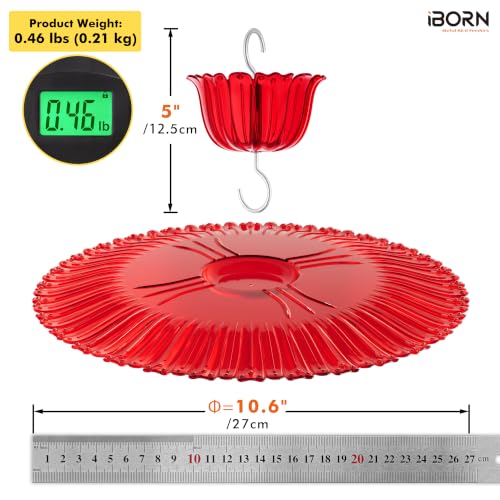 iBorn Hummingbird Feeders Sun Baffle,Ant Proof Moat Shade Cover Combo,for Hanging Bird Feeder for Outdoors Rain Guard,Red, 10.6inch - size: 10.6" Baffle with Ant Moat,1 Pack