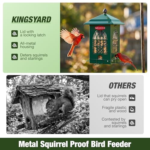 Kingsyard 5 Lbs Squirrel Proof Bird Feeders with Weight-Activated Perches | Large Metal Bird Feeder House for Outdoors, Weatherproof, Great for Small Wildbirds Cardinal Finch Bluebird, Green - color: Green