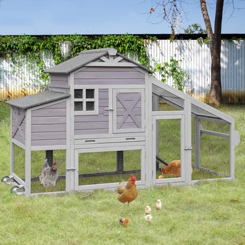 GUTINNEEN Chicken Coop Movable Chicken House On Wheel Portable Hen House Duck Coop for 2-4 Chickens 65"