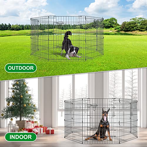 Artmalle Dog Playpen 30 Inch, 8-Panel Rustproof Foldable Fence with Door | Rustproof 8-panel metal playpen with door folds flat, sets up tool-free, and forms multiple shapes indoors or outdoors. - style: 24'' x 30'' x 8PCS