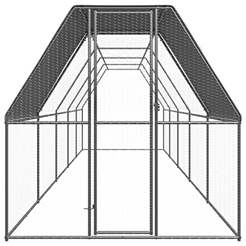 Large Chicken Coop Outdoor Metal Poultry Cage 6.6x6.6x6.6ft Silver Galvanized Steel Walk-in Hen House Run for Backyard Duck Rabbit Animal Enclosure Pen with Weatherproof Cover - color: Silver-B