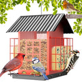 FlowaFoli Bird Feeders for Outdoors Hanging, Metal Bird Feeder with Double Suet Cage Cake, Large Capacity, Birdfeeders Sturdy & Weatherproof, Easy to Clean & Refill, Great for Attracting Wild Birds - color: Red