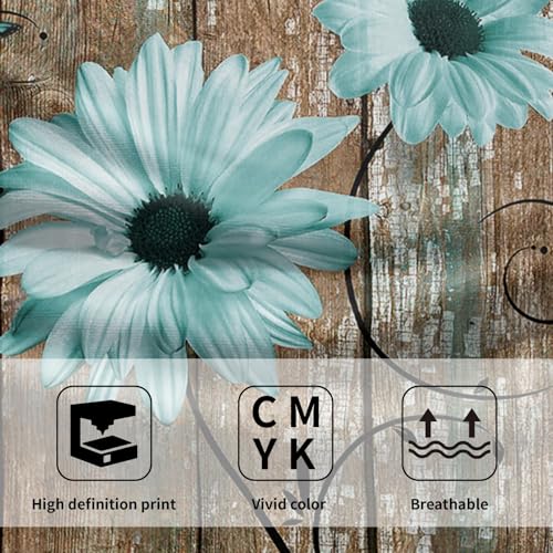 Giwawa Rustic Barn Sunflower Wooden Hand Towel 15x30 Set of 2, Fall Teal Daisy Flower Plank Fingertip Towel Retro Board Face Towel Country Barnwood Washcloth for Bathroom Farmhouse Log Cabin - color: Board Daisy Teal