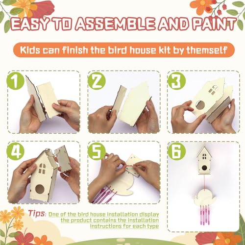 8 Pack Bird House & Wind Chime Kits, Birdhouse DIY Crafts for Kids 4-12 | Summer Arts and Craft for Children, Buildable Birdhouses Boy Girl to Build, Birthday Valentine's Day Gift 3+