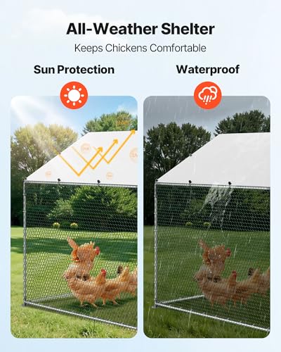 VEVOR Metal Chicken Coop, 6.56x6.56x6.56ft Large Walk-in Chicken Runs with Cover, Spire Roof Hen House Enclosure with Security Lock, Outdoor Duck Rabbit Cage Poultry Pen for Backyard, Farm, Yard - size: 78.7"L x 78.7"W x 78.7"H