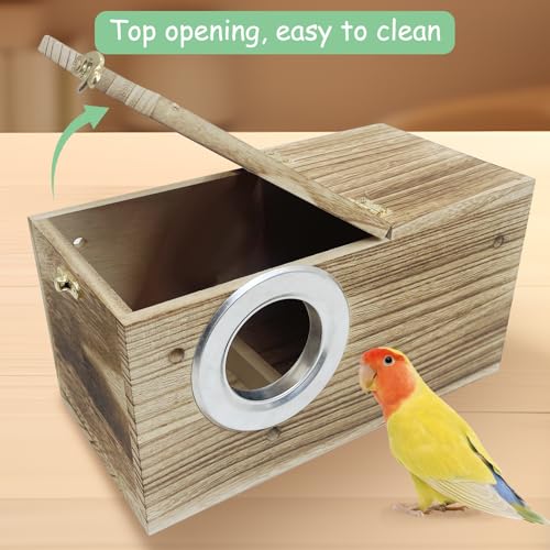 PINVNBY Parakeet Nesting Box, Carbonized Wood Bird Box, Wood Breeding Box for Birds, Budgie Lovebirds Conure Finch Parrot Canary (L: 11.8 x 5.9 x 5.9 inch) - size: L: 11.8 x 5.9 x 5.9 inches