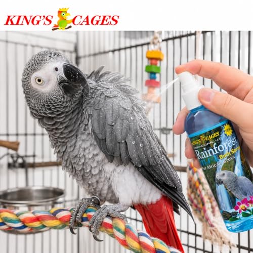 King's Cages Rainforest Mist Spray African Grey 8 oz. Feather Conditioning Spray with Baby Powder Scent for Medium Bird Breeds Skin Relief and Plumage Care - size: Pack of 1