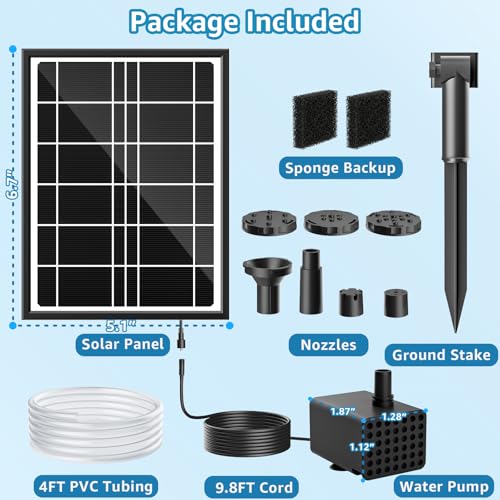 Solar Fountain Pump for Bird Bath, 4W Solar Water Fountain with 5 Spray Modes & 4ft Hose, 9.8ft Power Cord, Dry-Run Protection & Low Noise for Garden Small Pond Fish Tank DIY Water Feature - size: 4W