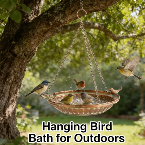 16" Hanging Bird Bath for Outdoors, Metal Bird Bath Bowl | sutible for Garden, Backyard, Patio Decoration