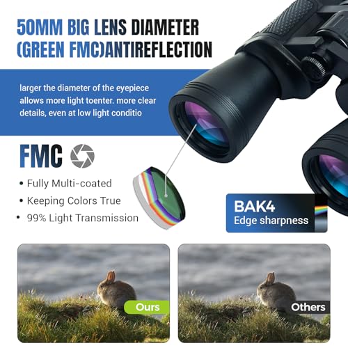 20x50 High Powered Binoculars for Adults, Waterproof Compact Binoculars with Low Light Vision for Bird Watching Hunting Football Games Travel Stargazing Cruise, Christmas Birthday Gifts for Men