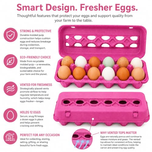Vented Paper Pulp Egg Cartons Holds 1 Dozen Chicken Eggs - Pink (24)