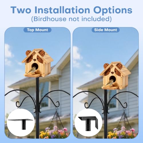 92 Inch Squirrel Proof Bird Feeder Pole with X shape Base Plate, Heavy Duty 1 Inch Dia Bird House Pole, Adjustable Multi-Hook Bird Feeding Station with Squirrel Baffle, Water Bowl & Mesh Tray