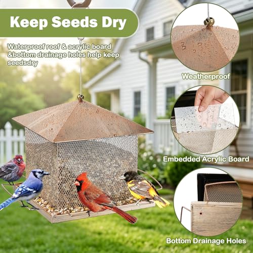 Bird Feeder, Heavy Duty Metal Bird Feeders for Outdoor Hanging | Waterproof Snowproof, 9LB Large Capacity, Easy to Fill and Clean, Wild Birdfeeder, for Garden Yard Outside Backyard - size: Square, 9 pounds
