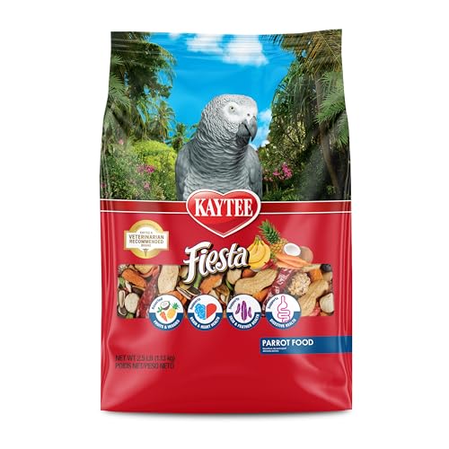Kaytee Fiesta Parrot Food for Large Birds, 2.5 Pounds | Fun feeding. Bird food with fruits, veggies, grains. Bird seeds, shapes and textures for natural foraging - size: 2.5 Pound (Pack of 1)
