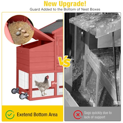 Aivituvin Chicken Coop Expandable Mobile Chicken House for Outdoor with Wheels, Nesting Box, Leakproof Pull-on Tray and UV-Resistant Roof Panel (Red, AIR23) - color: Red, size: 67.3"L x 26.0"W x 39.4"H