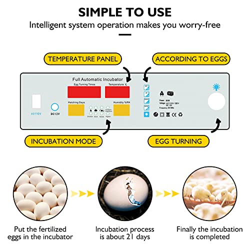 Egg Incubator - Egg Incubator with Automatic Egg Turning and Humidity Control,Large Poultry Hatcher for Chickens Birds Ducks (182 Eggs) (182 Eggs)