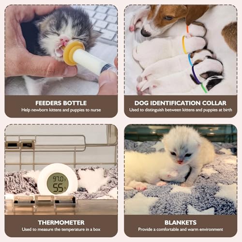 Puppy Incubator with Heating - 2026 New Puppy Incubators, Temperature Control & Quiet Ventilation, Kitten Incubators, Incubator for Puppies with 3Heat Lamp (23"x17"x14")