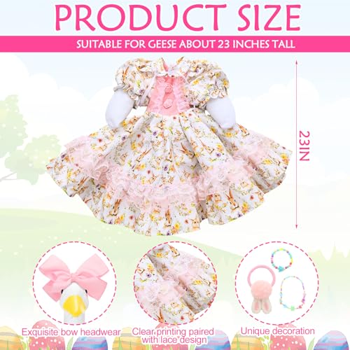 Abbylike 1 Set Easter Bunny Porch Goose Outfit Rabbit Yard Goose Costume Clothes with Bow Headband Fits Large 23'' H Cement for Easter Day Outdoor Patio Garden Lawn Pathway Spring Statue Decor - style: Cute