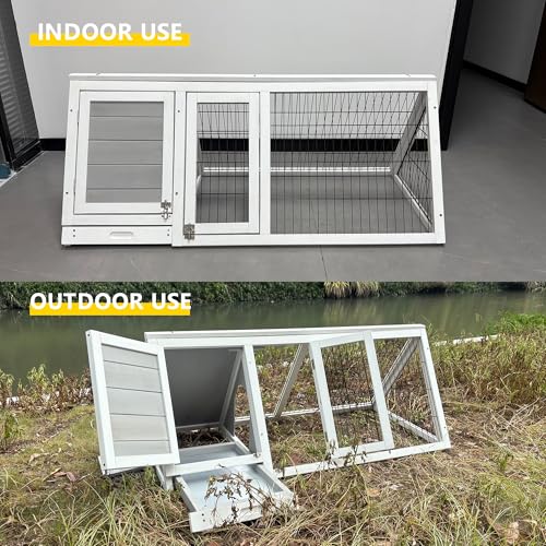 Rabbit Hutch Bunny Cage Indoor Outdoor for Chickens, Quails, Ducks | Small Poultry Enclosure, Ventilating Wire Fence, Pull-Out Tray, Triangular Frame, Waterproof Roof - color: Grey