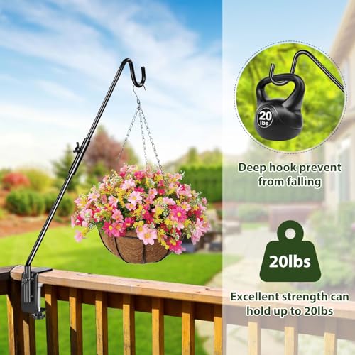 Deck Hook, 20 Inch Bird Feeder Hanger for Hummingbird Feeders, Black | Heavy Duty, Metal Hanger for Planters, Lanterns, Wind Chimes, Holiday Decorations, 360° Rotatable Arm, Gifts for Women Men - size: 20inch