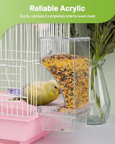 Pawfly Automatic Bird Feeder, Bird Feeder for Cage, No Mess Bird Feeder, Clear Acrylic Bird Cage Feeder, Parrot Feeder for Parakeet, Cockatiel, Budgie & Small Birds