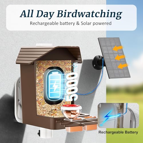 Bird Feeder with Camera Solar Powered, 2K HD Live Video Smart Bird Camera for Outdoors, Motion Detection with Instant Alerts, IP65 Waterproof, Bird Watching Gifts for Nature Lovers | AI Bird Recognition | Capture Birds in 2K HD | Built for Outdoors | Sola