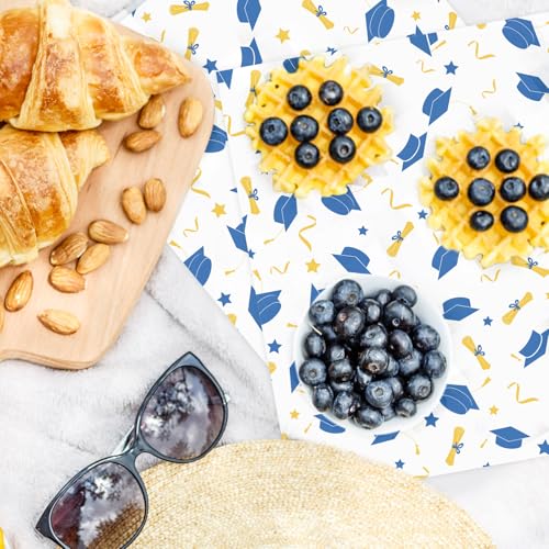 JarThenaAMCS 150 Pcs Graduation Wax Paper 2026 Grad Cap Blue Gold Deli Wrap Waterproof Oil-Proof Basket Liner for Food Sandwich Picnic Party Kitchen Supplies - color: Graduation