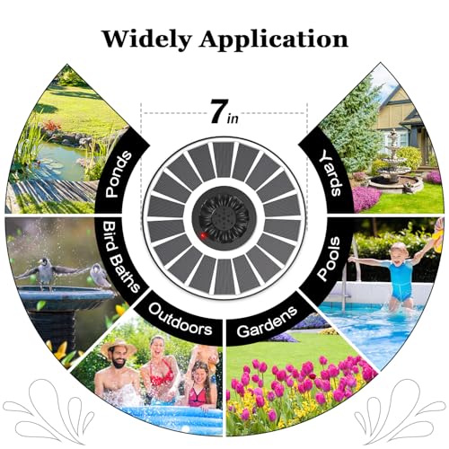 Yzert Solar Fountain Glass 3.5W 2000mAh, Indicator, Cloudy Day, Bird Bath | Solar Water Fountain Pump with 7 Nozzles, 4 Fixer Rods, Work in Shadow for Gardens, Ponds, Pools, Outdoors