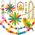 QUOZUO 8 pcs Bird Toys for Parakeets with Colorful Ladder Hammock Bird Cage Accessories Bird Perch Stand Chewing Toys Hanging Bell Parrot
